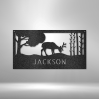 Thumbnail for Grazing Deer Monogram- Steel Sign