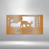 Thumbnail for Grazing Deer Monogram- Steel Sign